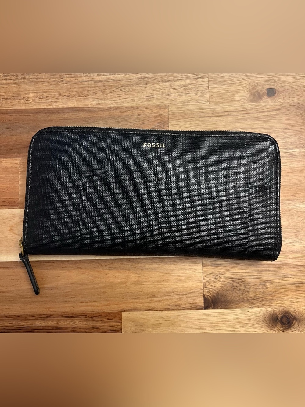 Fossil Black Textured Zip Pouch Wallet